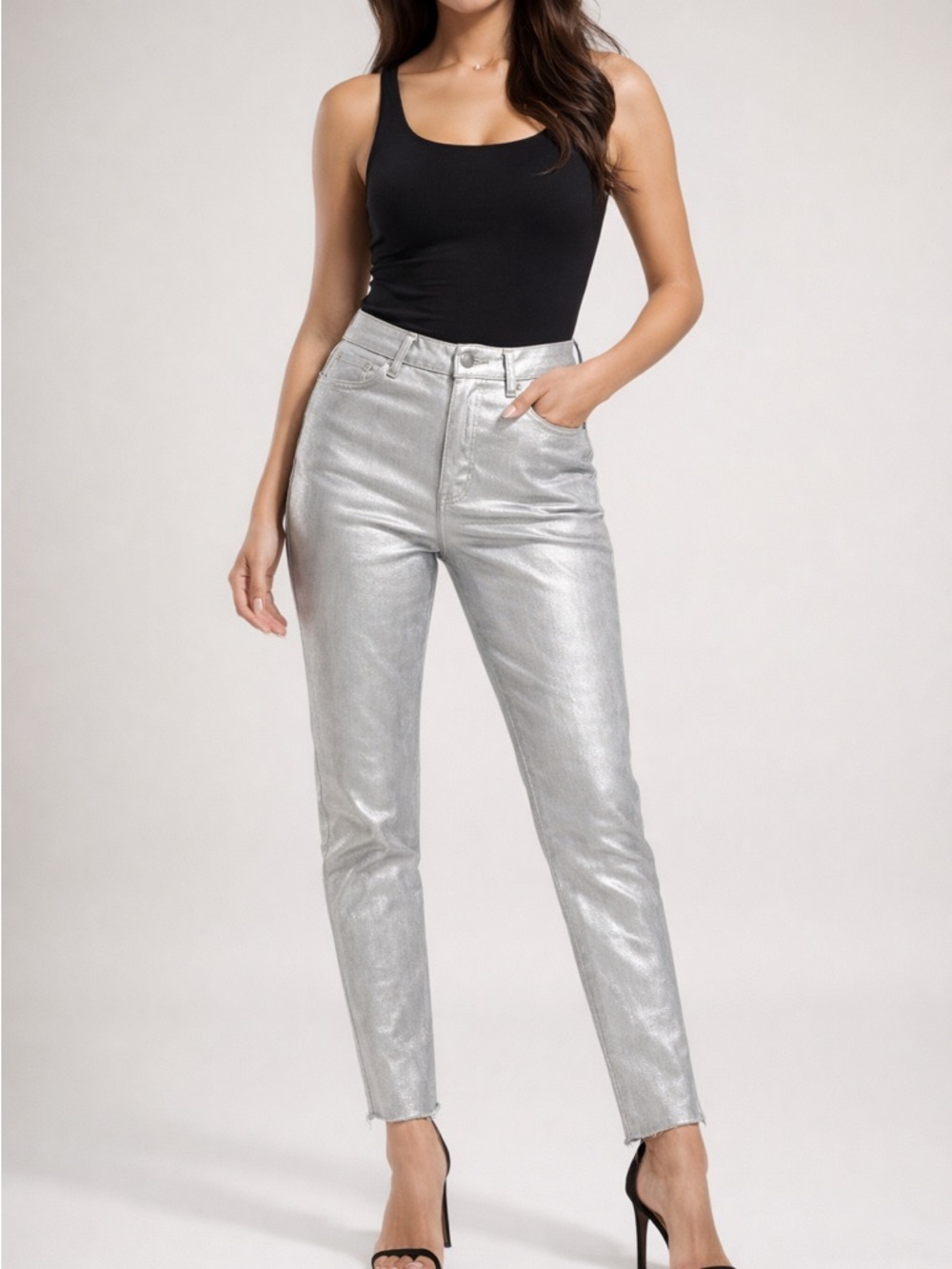 KUT from the Kloth Charlize High-Rise Jeans Silver Metallic Size 10